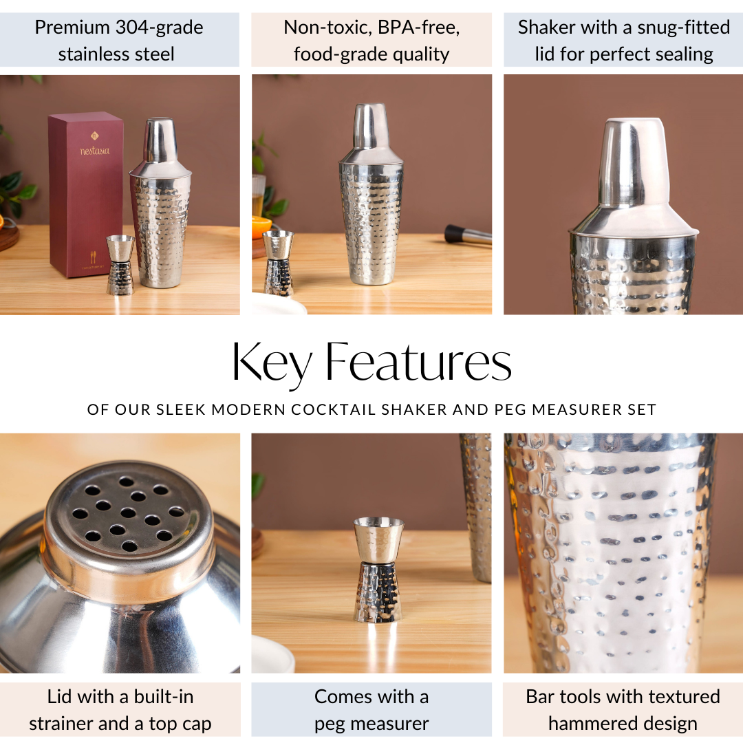 Kit barista - Set shaker da cocktail in argento da 3 pezzi con accessori bar - Idee regalo di Natale Kit barista - Set shaker da cocktail in argento da 3 pezzi con accessori bar - Idee regalo di Natale