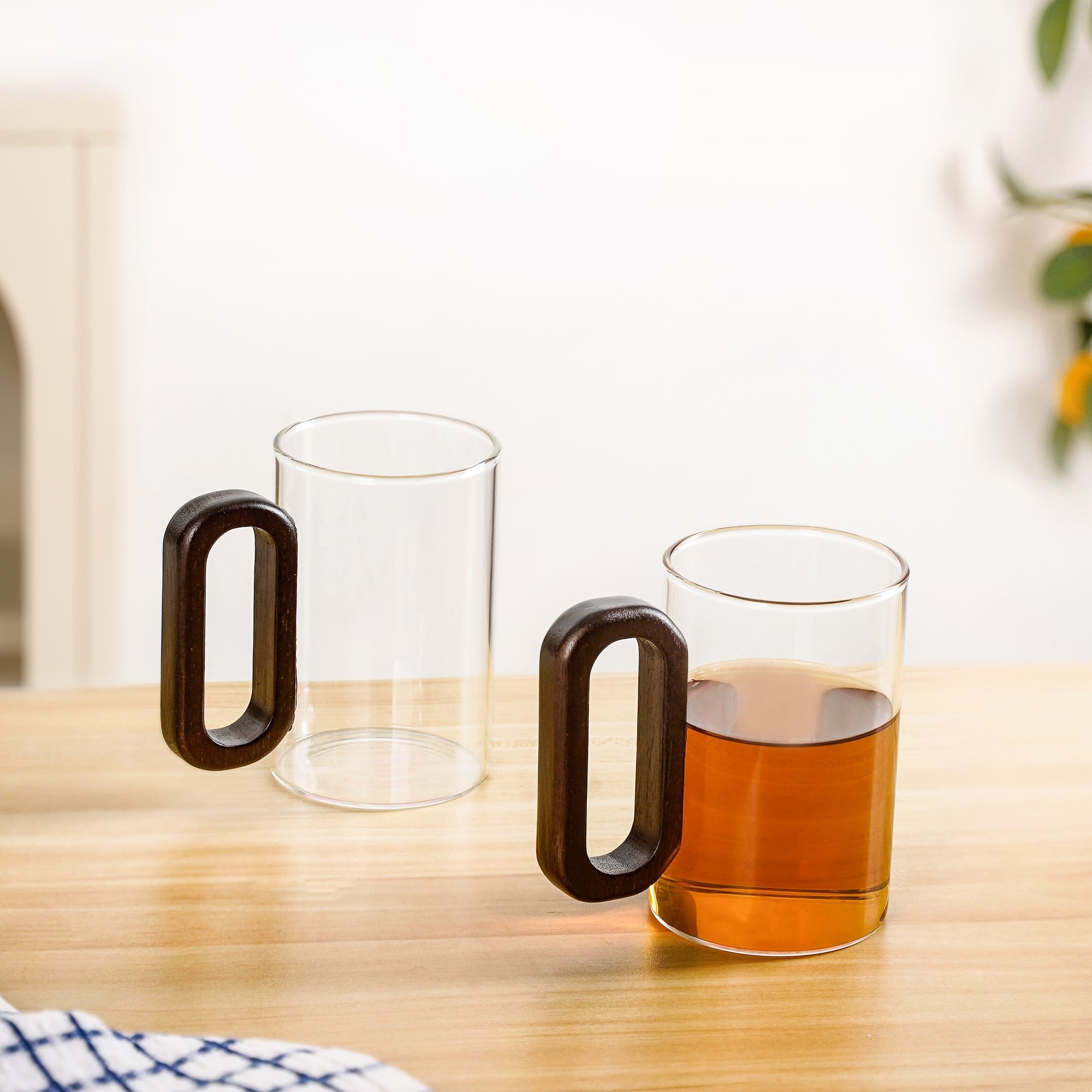 Japandi Tea Coffee Mug With Fusion Wooden Handle Set Of 2 300ml