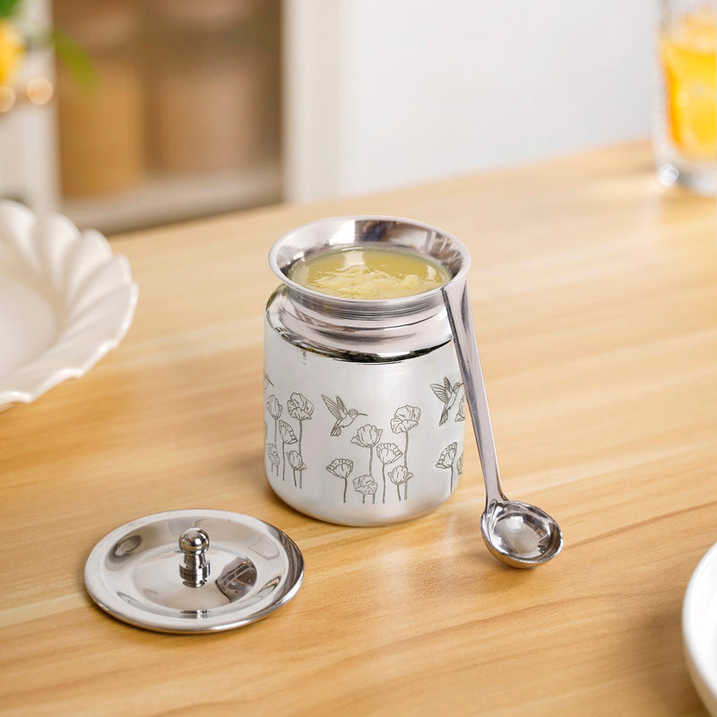 Garden Engraved Ghee Pot With Spoon 350ml