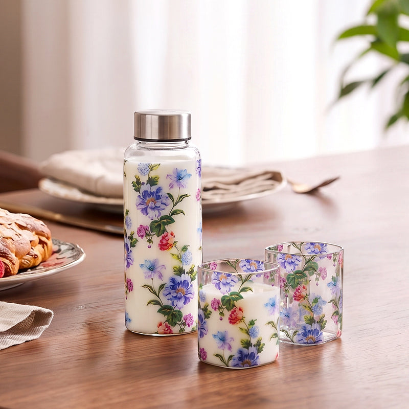 Wildflower Glass Bottle And Tumbler Gift Set Of 3