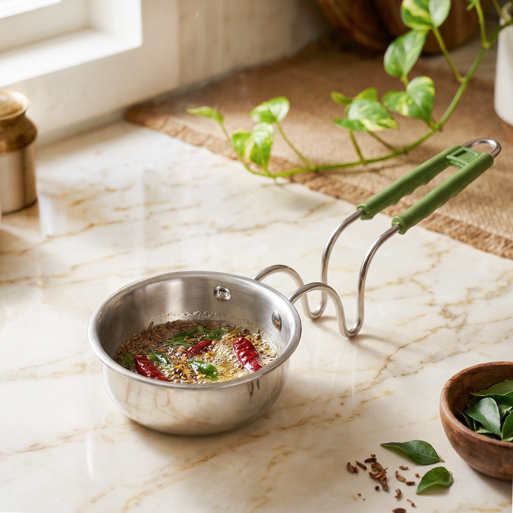 Induction Safe Triply Stainless Steel Tadka Pan 300ml