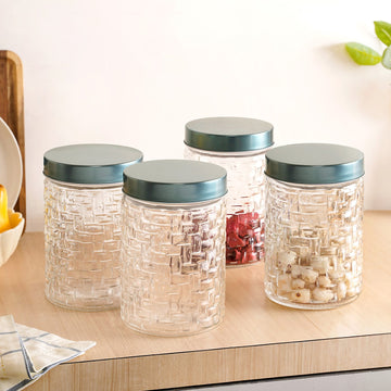 Lattice Embossed Jar With Lid Set Of 4 1200ml
