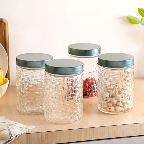 Lattice Embossed Jar With Lid Set Of 4 1200ml
