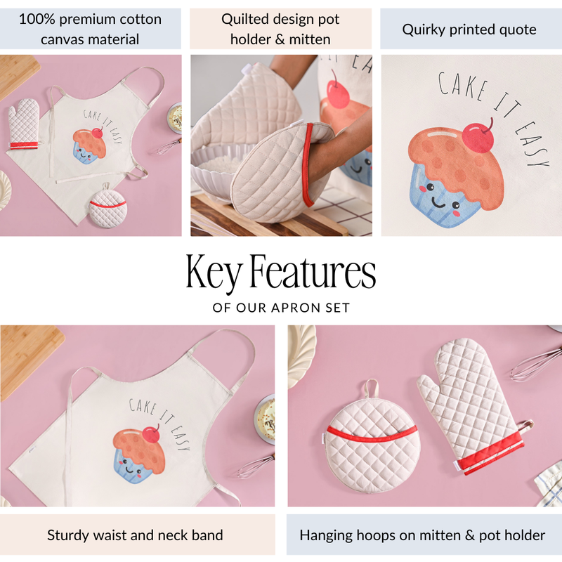 Cake It Easy Apron Mitten And Pot Holder Set Of 3