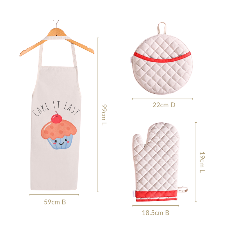 Cake It Easy Apron Mitten And Pot Holder Set Of 3