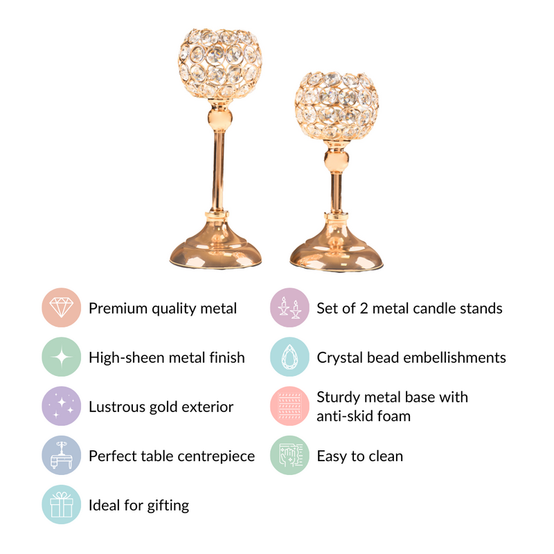 Luxurious Crystal Votive Holder Stand Set Of 2