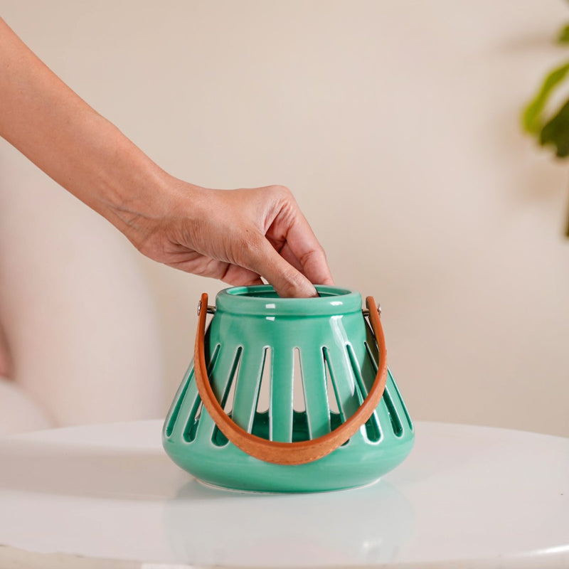 Teal Decorative Ceramic Lantern Set of 2