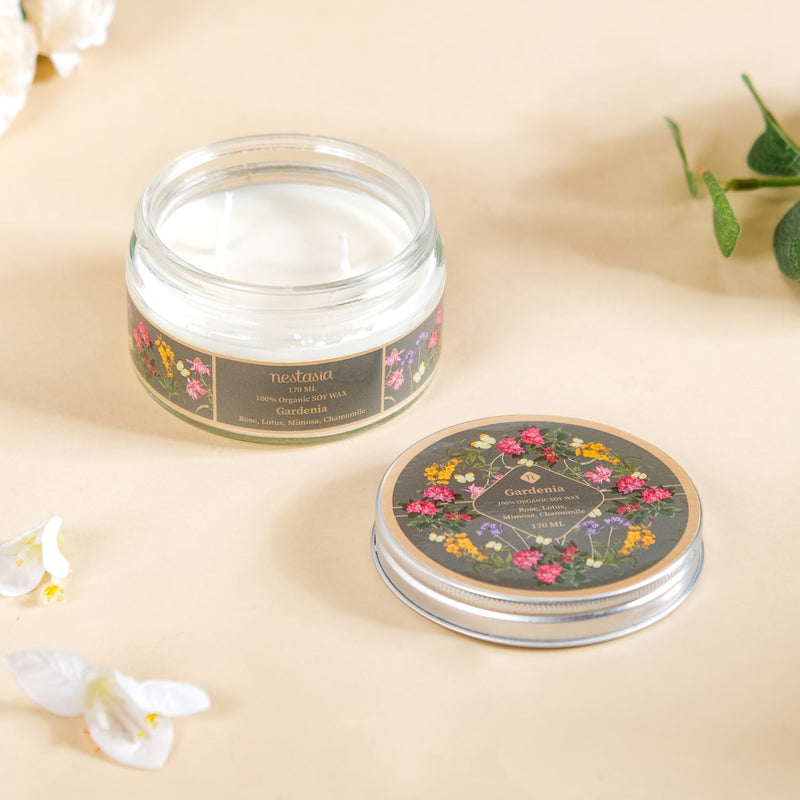 Gardenia Scented Two Wick Candle Glass Jar 170ml - Scented Candle, Two Wick Candle, Glass Jar Candle, Fragrance Candle