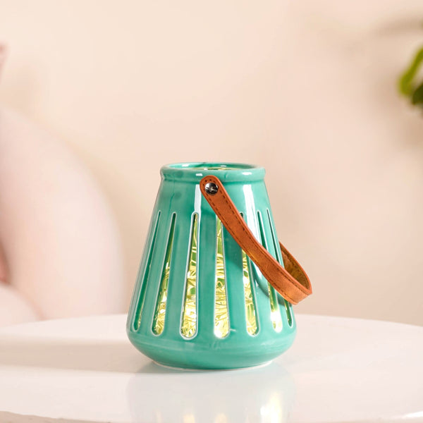 Teal Decorative Cut Out Lantern Candle Holder Set of 2