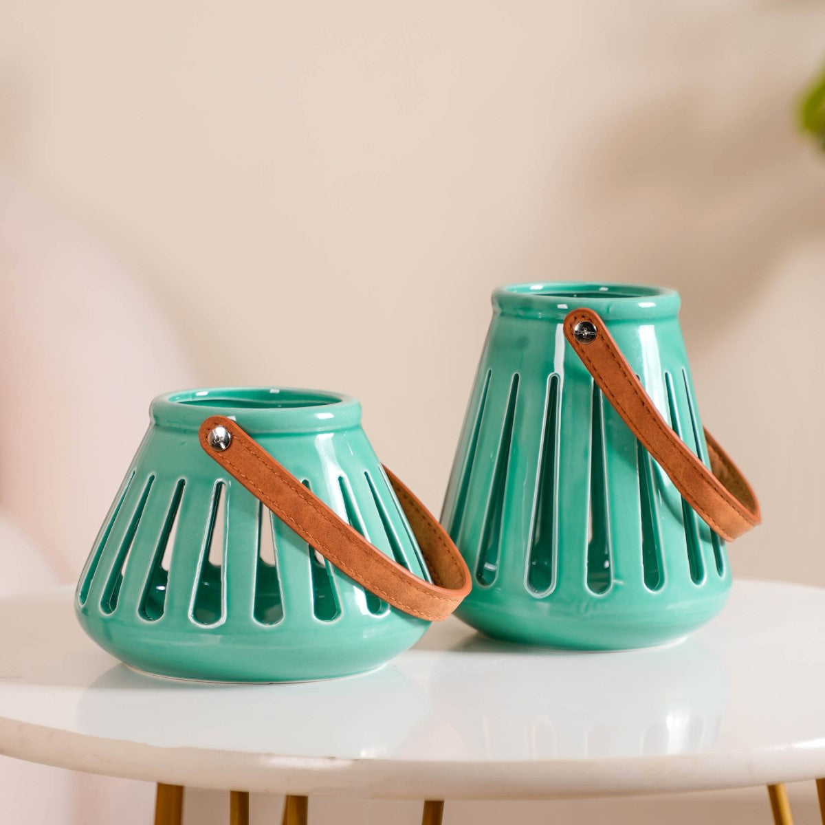 Teal Decorative Ceramic Lantern Set of 2 Online - Premium Lantern