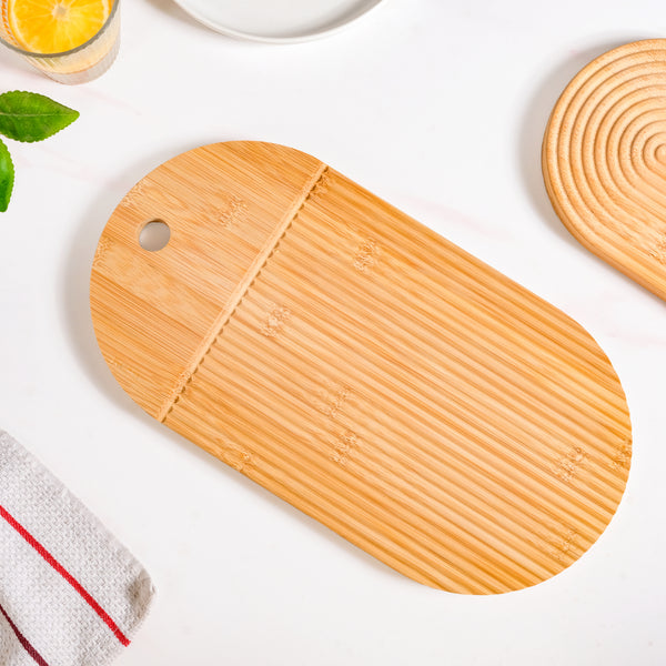 Ribbed Capsule Bamboo Zen Garden Serving Platter 15 Inch