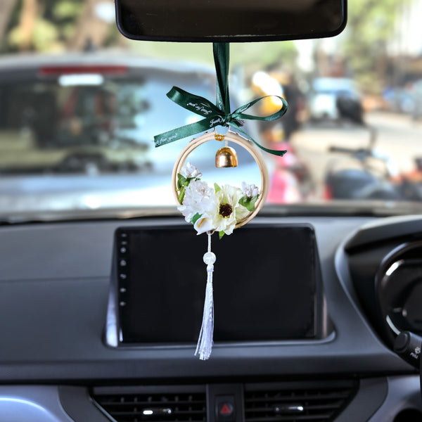 White Blooms DIY Hanging Car Accessory For Mirror