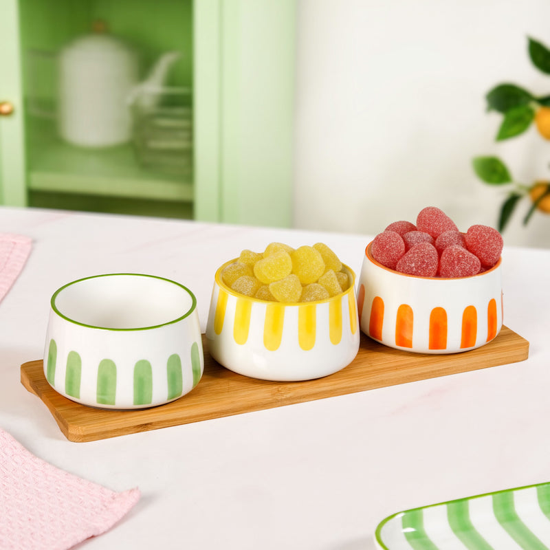Carnival Stripe Bowls With Tray Set Of 4