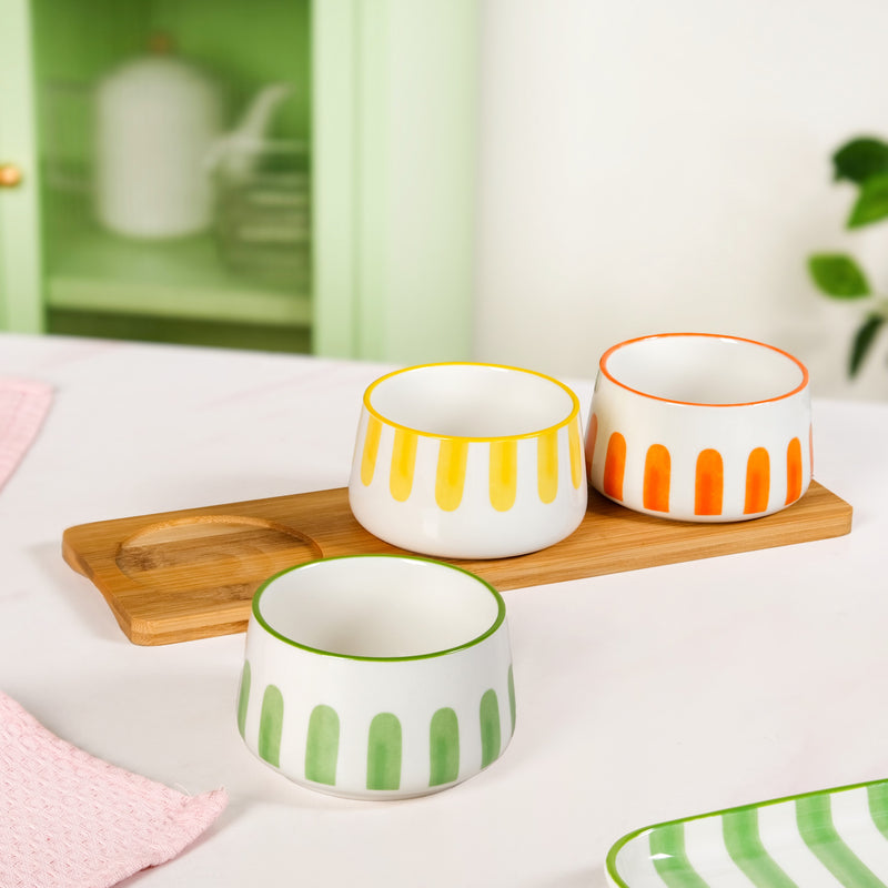 Carnival Stripe Bowls With Tray Set Of 4