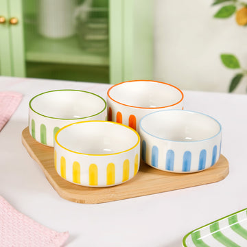 Carnival Stripe Bowls With Tray Set Of 5