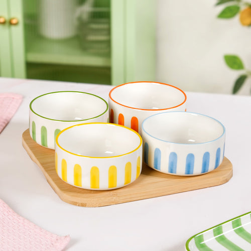 Carnival Stripe Bowls With Tray Set Of 5