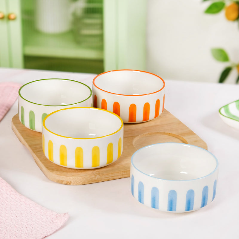 Carnival Stripe Bowls With Tray Set Of 5