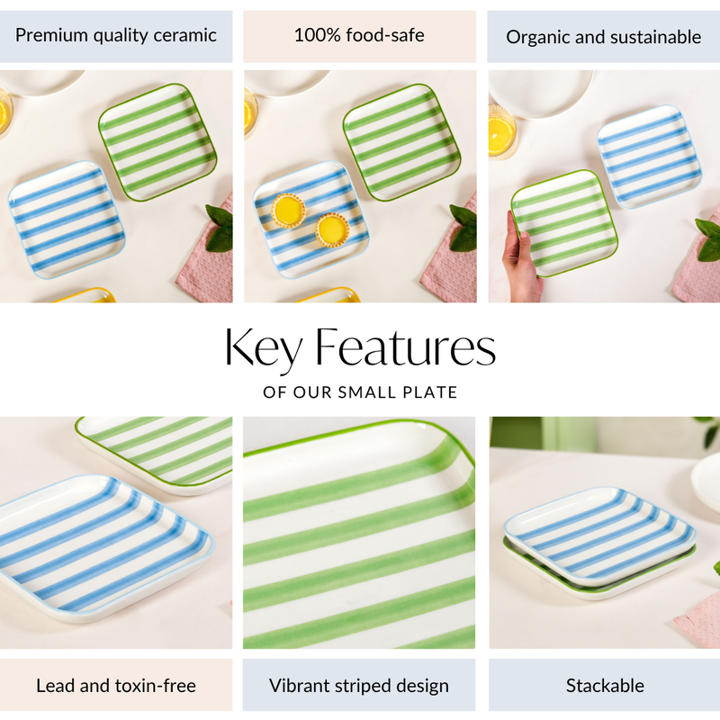 Carnival Stripe Dessert Plates Set Of 2 16x16cm Blue And Green