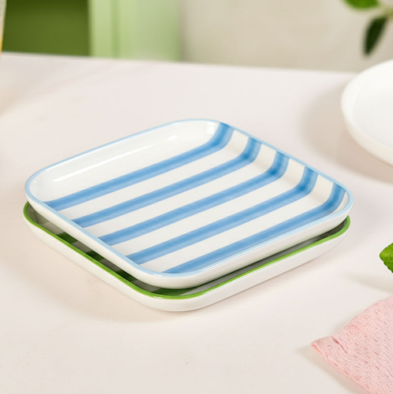 Carnival Stripe Dessert Plates Set Of 2 16x16cm Blue Green