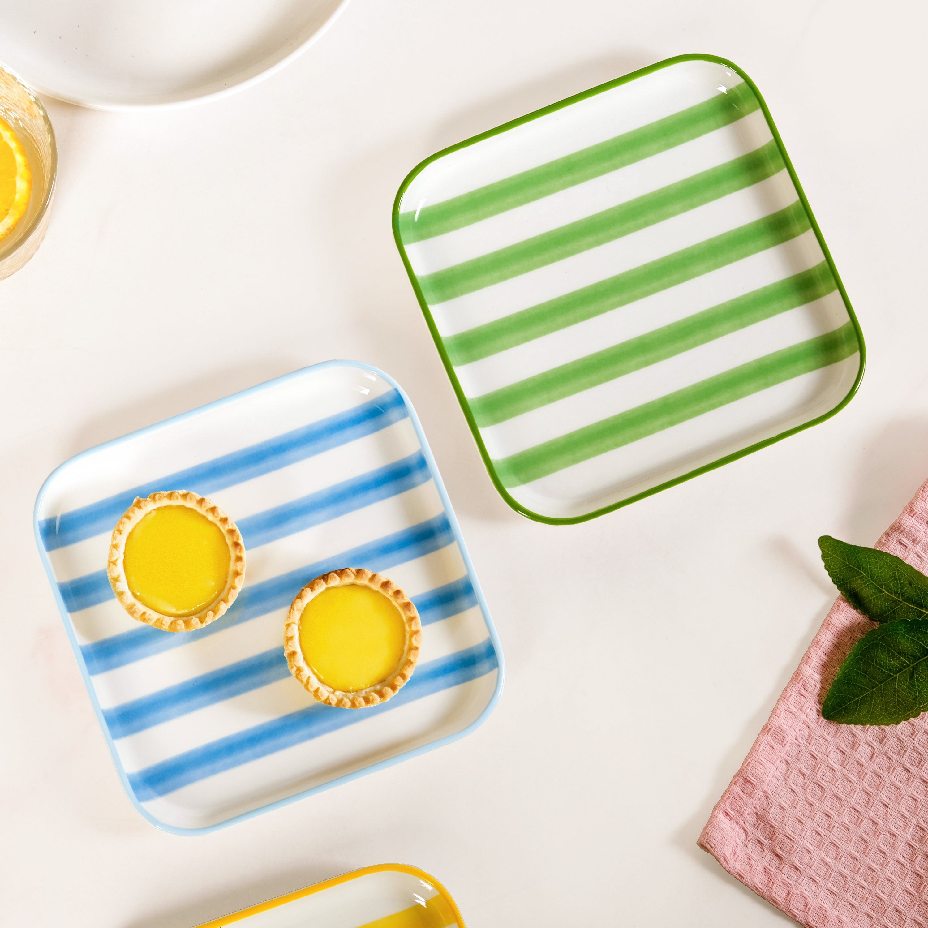 Carnival Stripe Dessert Plates Set Of 2 Blue Green 16x16cm