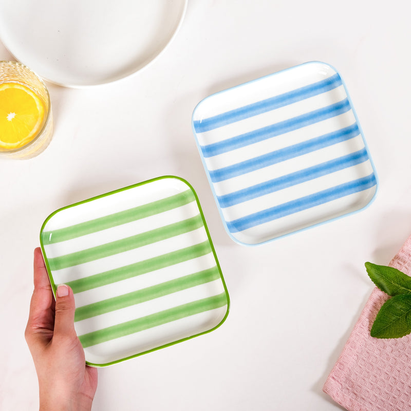 Carnival Stripe Dessert Plates Set Of 2 16x16cm Blue Green