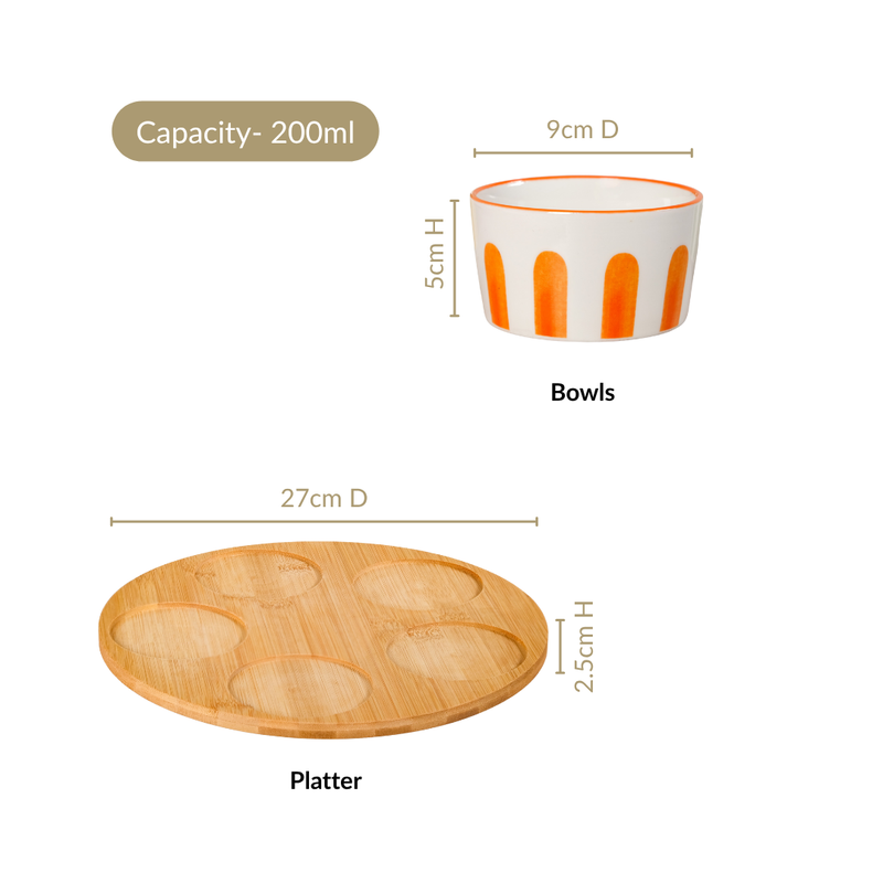 Carnival Stripe Lazy Suzan With Ceramic Bowls Set Of 6