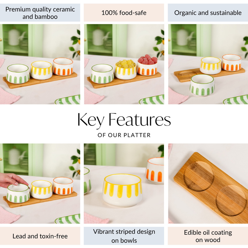 Carnival Stripe Serving Bowls With Tray Set Of 4