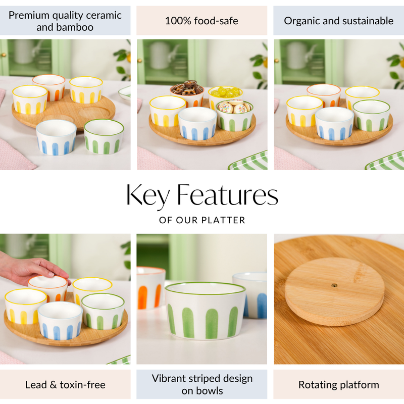 Carnival Stripe Lazy Suzan With Ceramic Bowls Set Of 6