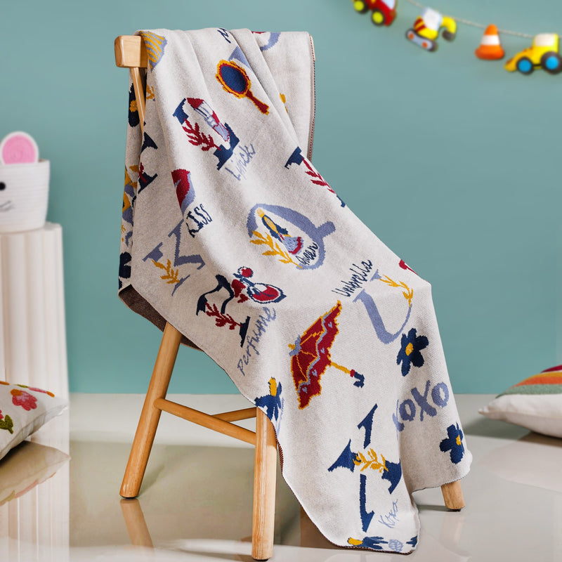 Castle And Crown Alphabet Knitted Kids Cotton Throw 150x128cm