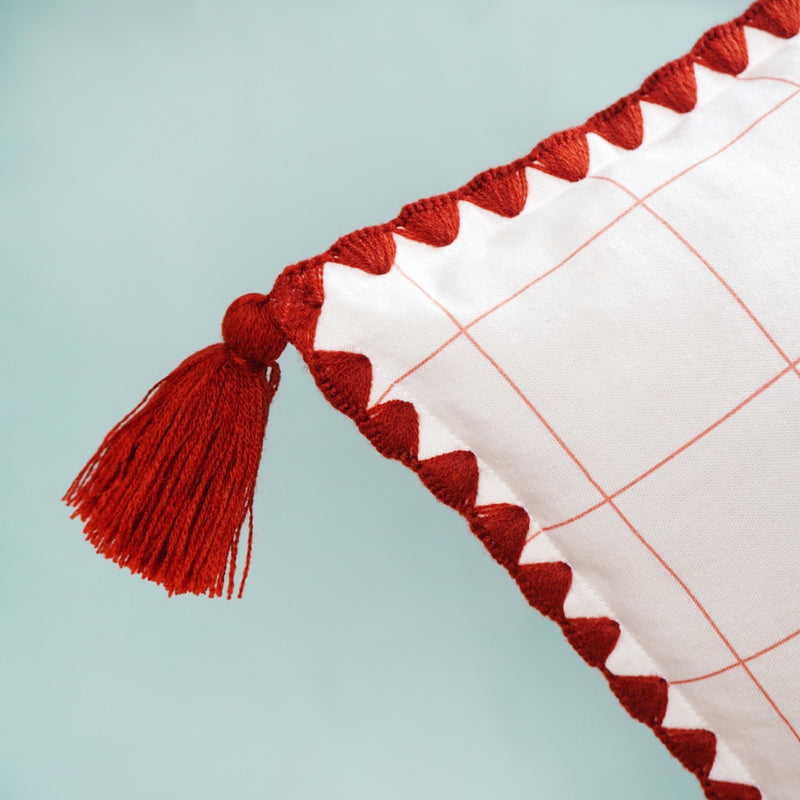 Cat Embroidered Cushion Cover With Tassels 42x42cm