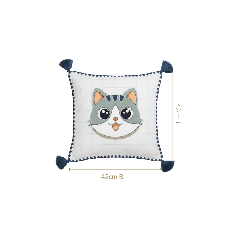 Cat Embroidered Kids Cushion Cover 42x42cm