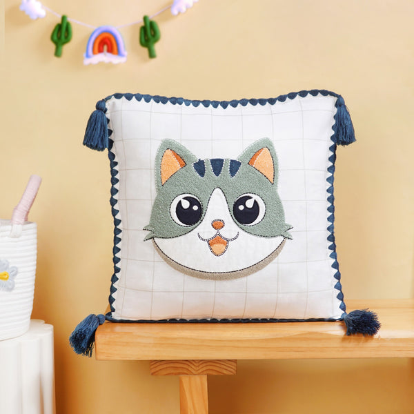 Cat Embroidered Kids Cushion Cover 42x42cm