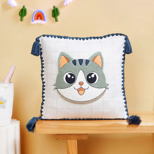 Cat Embroidered Kids Cushion Cover 42x42cm
