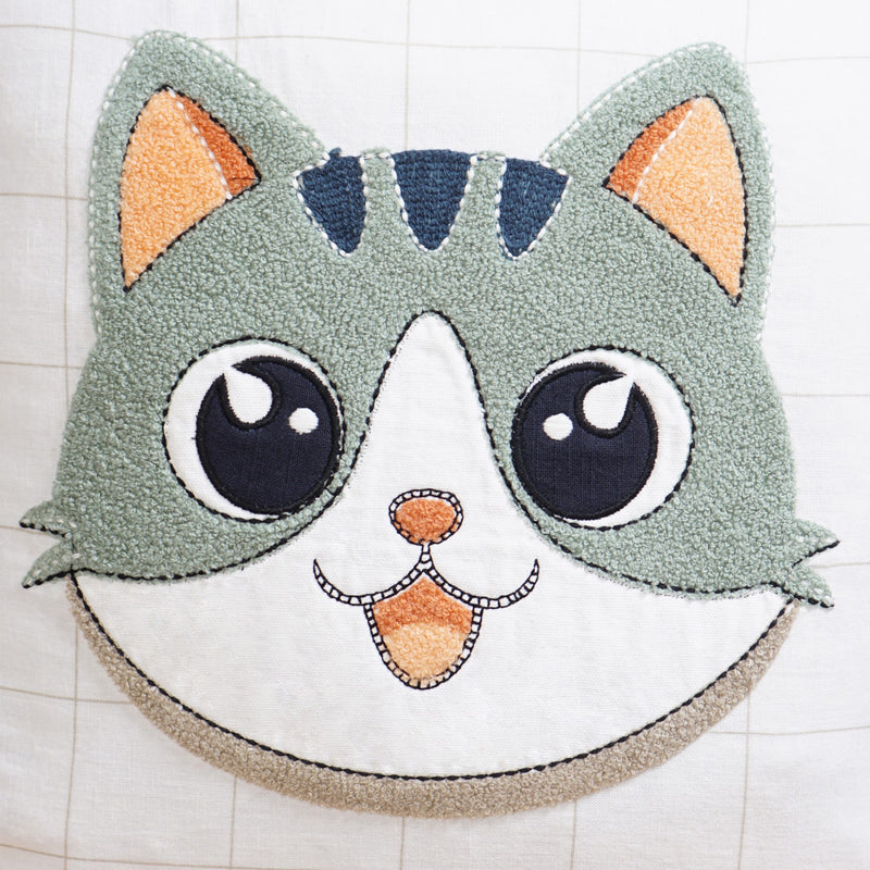 Cat Embroidered Kids Cushion Cover 42x42cm