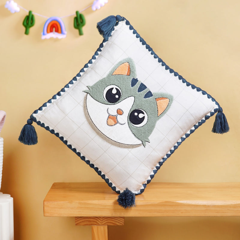 Cat Embroidered Kids Cushion Cover 42x42cm