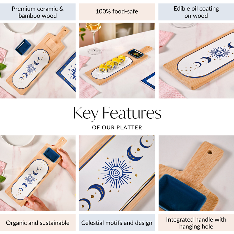 Celestial Charm Platter With Ceramic Dish Set Of 2