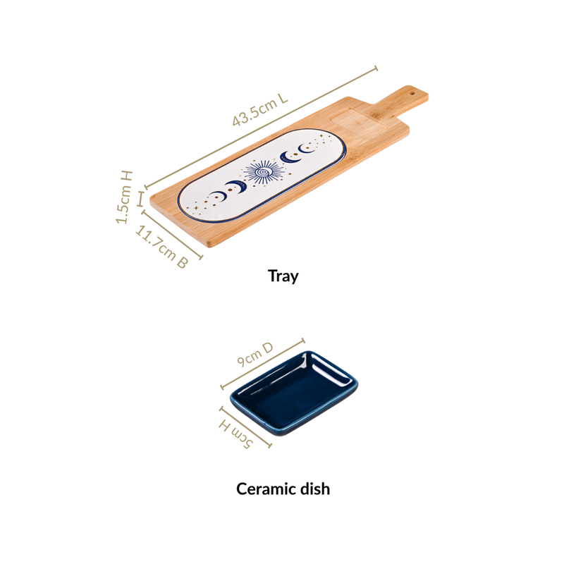 Celestial Charm Platter With Ceramic Dish Set Of 2