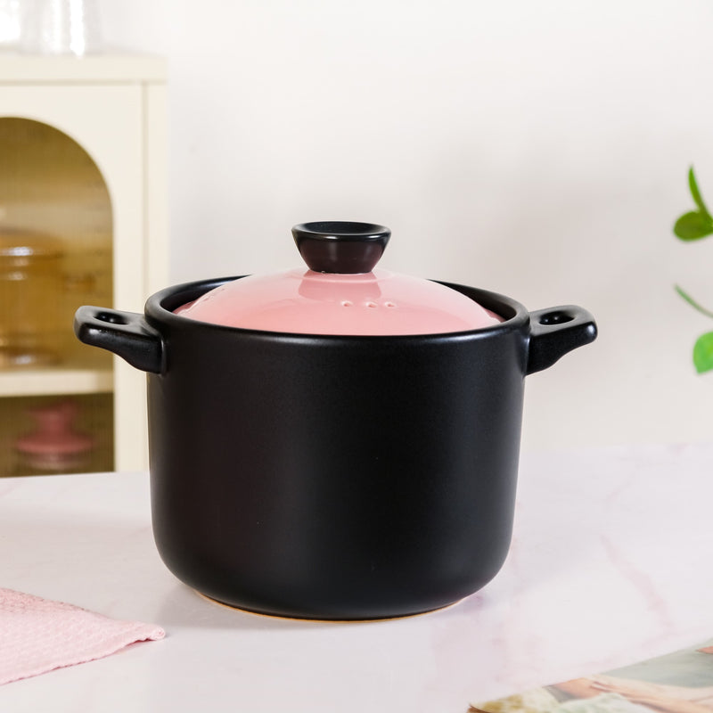Ceramic Porridge Pot Pink And Black 4300ml