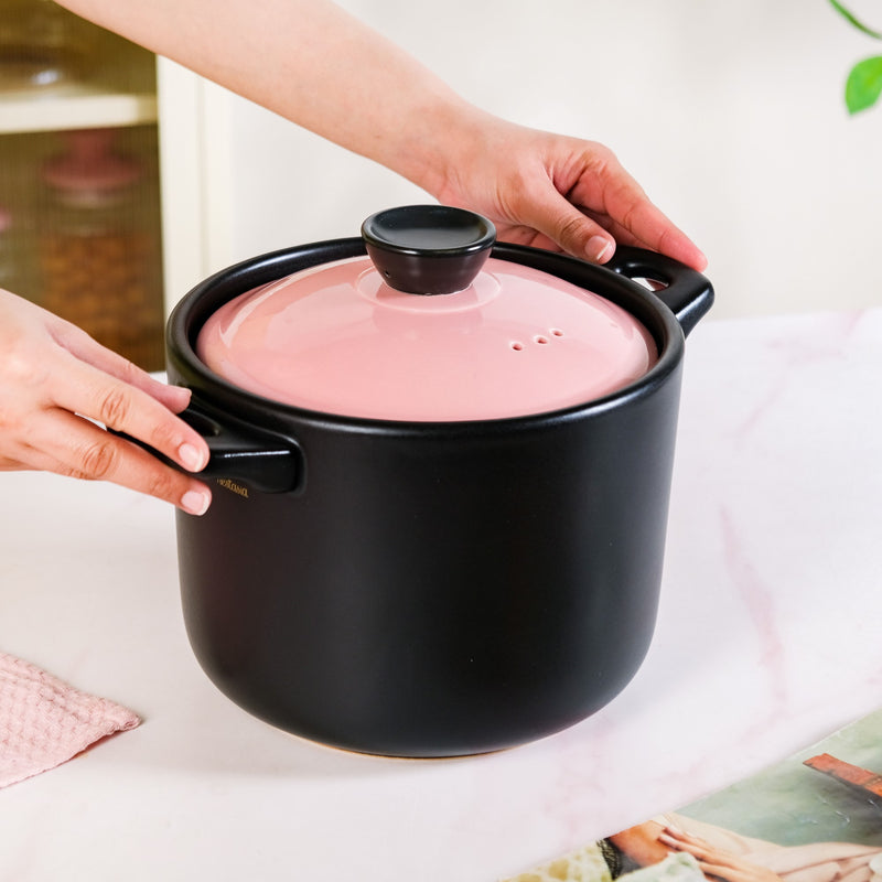 Ceramic Porridge Pot Pink And Black 4300ml