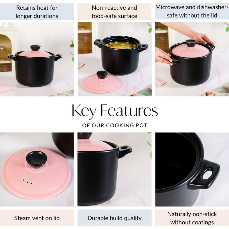 Ceramic Porridge Pot Pink And Black 4300ml