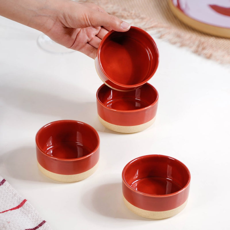 Glazed Ceramic Bowls Set Of 4 Amber Clay 150ml - Dessert bowl, ceramic bowl set, small bowls, ice cream bowl