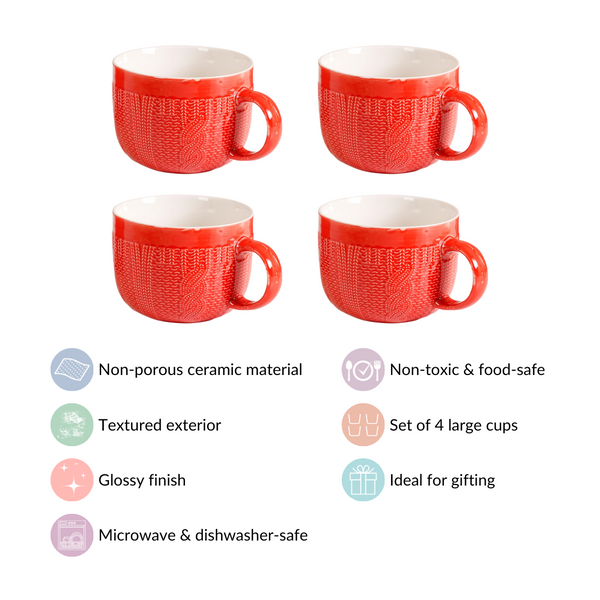 Winter Red Cappuccino Cup Set of 4 Large 490ml