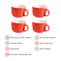 Winter Red Cappuccino Cup Set of 4 Large 490ml - Coffee mugs, coffee mug set, ceramic coffee mugs