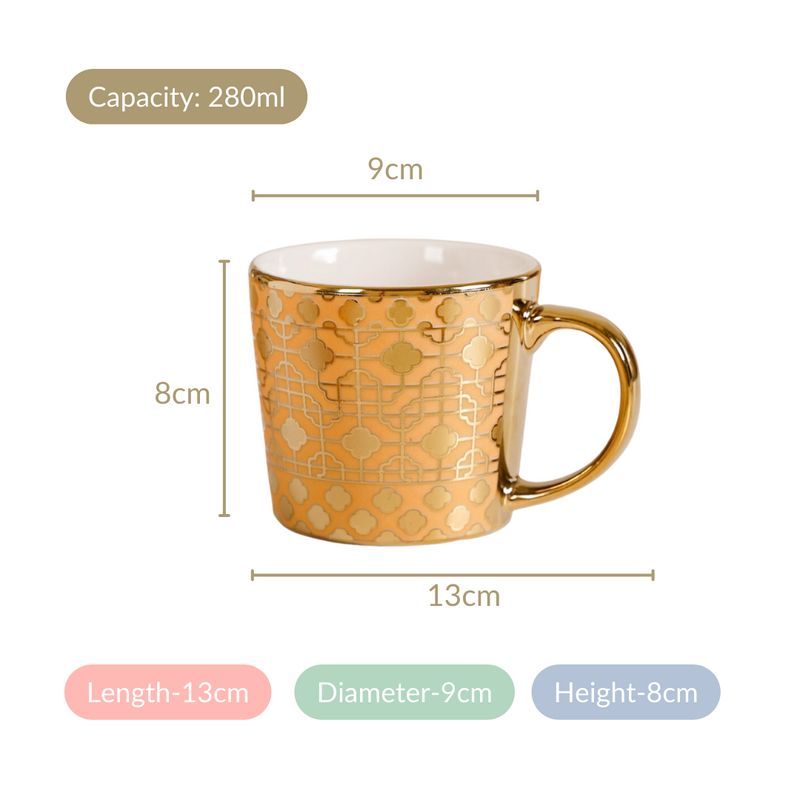 Golden Mirage Cup Set of 6 280ml - Tea cup set, coffee cup set, tea cups, coffee cups, ceramic tea cups