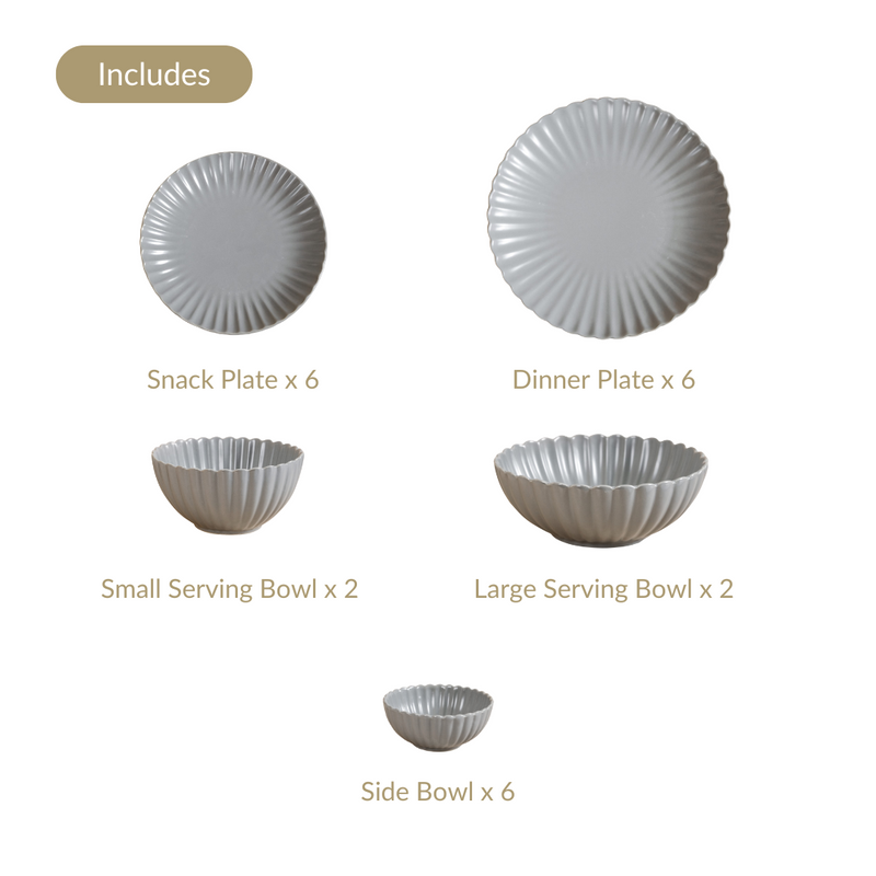 Grey Scalloped 22 Piece Dinner Set For 6