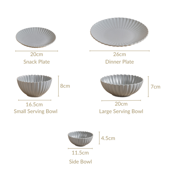 Grey Scalloped 22 Piece Dinner Set For 6