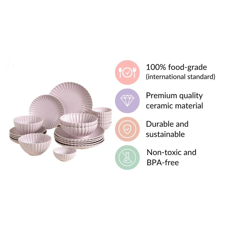 Lilac Scalloped 22 Piece Dinner Set For 6