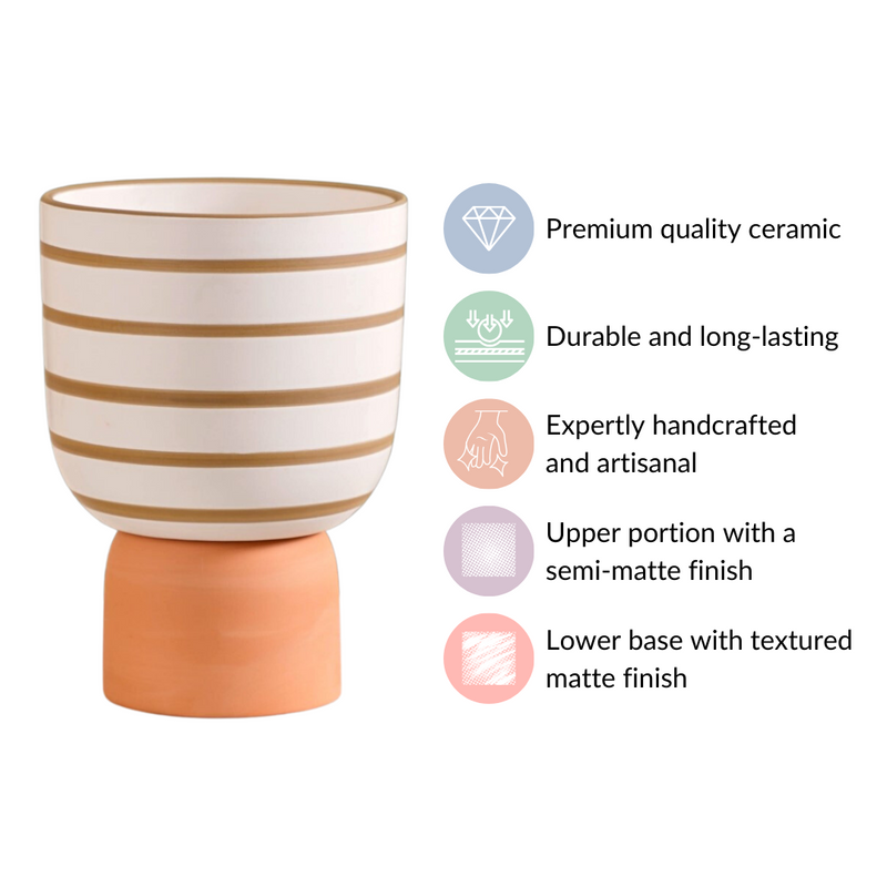 Minimal Geometric Ceramic Flower Pot White