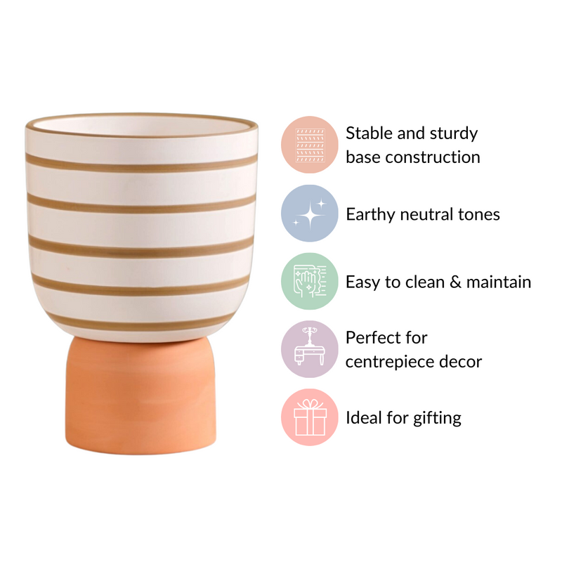 Minimal Geometric Ceramic Flower Pot White