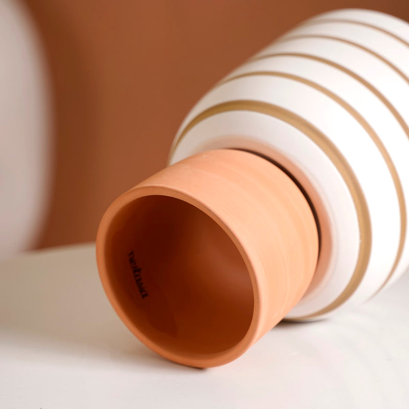 Minimal Geometric Ceramic Flower Pot White